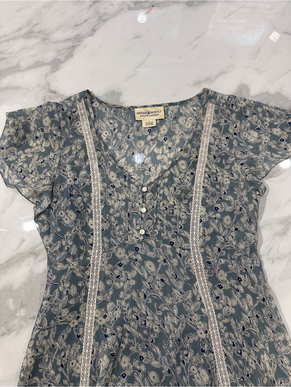 RALPH LAUREN DENIM & SUPPLY Floral Lace Blue Bias Cut Cottagecore Dress Size 8 - Picture 7 of 12